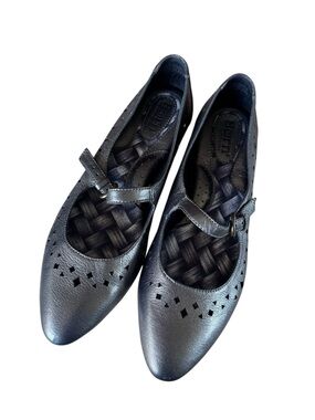 Børn Pewter Metallic Leather Mary Jane Flats Perforated Comfort Shoes 6.5